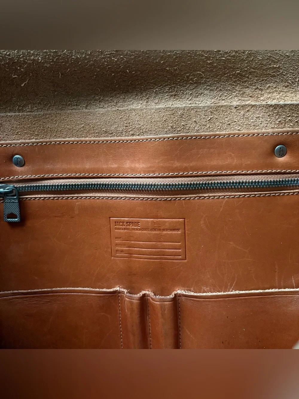 RARE Vintage Jack Spade Bridle Leather Messenger Field Bag Cognac Brown HTF